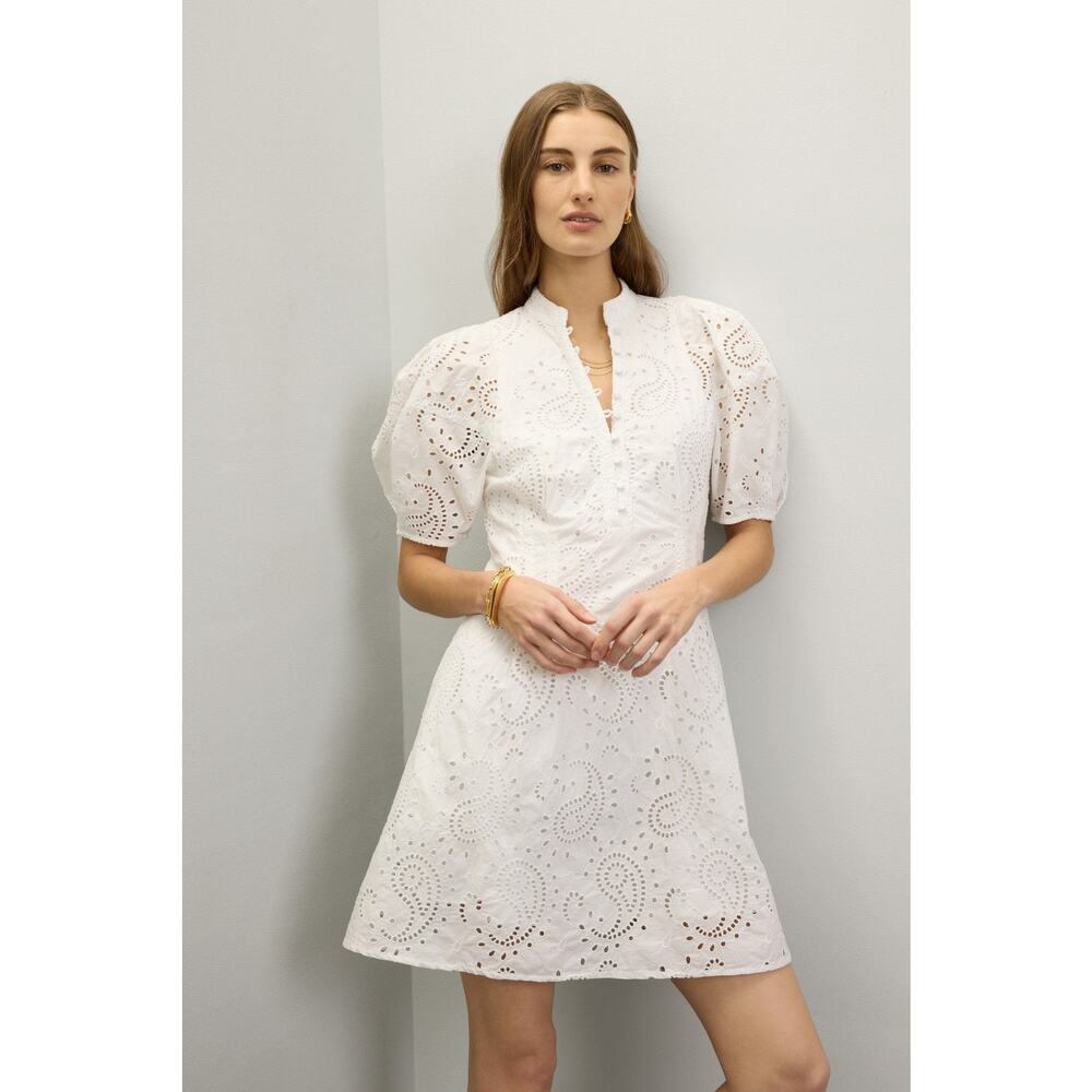 Club Monaco Eyelet Balloon Sleeve Mini Dress Size 6 MSRP $298